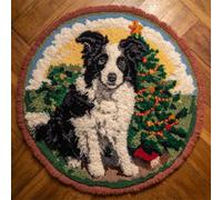 Kitquiver Dog Animal Latch Hook Kit Rug Cartoon Border Collie Latch Hook Kit for Beginners，Tapestry Carpet Latchs Set for Adults Self Knotting Set DIY Craft Kits 80x80cm