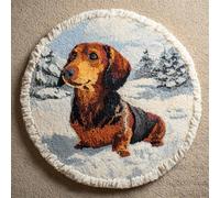 Kitquiver Dog Animal Latch Hook Kit Rug Dachshund in The Snow Latch Hook Kit for Beginners，Tapestry Carpet Latchs Set for Adults Self Knotting Set DIY Craft Kits 80x80cm