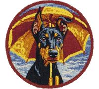 Kitquiver Dog Animal Latch Hook Kit Rug Doberman Pinscher with an Umbrella Latch Hook Kit for Beginners，Tapestry Carpet Latchs Set for Adults Self Knotting Set DIY Craft Kits 50x50cm