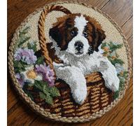 Kitquiver Dog Animal Latch Hook Kit Saint Bernard in A Flower Basket DIY Latch Hook Rug Kit for Adults，Carpet Making Needlework for Beginners，Home Decor 50x50cm