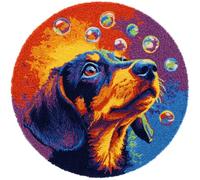 Kitquiver Dog Animal Latch Hook Rug Kits Colorful Dachshund Latch Hook Kit for Beginners，Tapestry Carpet Latchs Set for Adults Self Knotting Set DIY Craft Kits 100x100cm