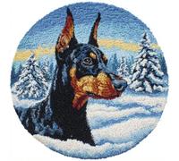 Kitquiver Dog Animal Latch Hook Rug Kits Doberman Pinscher in The Snow Latch Hook Kit for Beginners，Tapestry Carpet Latchs Set for Adults Self Knotting Set DIY Craft Kits 60x60cm