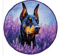 Kitquiver Dog Animal Latch Hook Rug Kits Doberman Pinschers and Flowers Latch Hook Kit for Beginners，Tapestry Carpet Latchs Set for Adults Self Knotting Set DIY Craft Kits 60x60cm