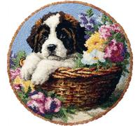 Kitquiver Dog Animal Rug Making Kit for Adults Saint Bernard in A Flower Basket Latch Hook Kit for Beginners，Tapestry Carpet Latchs Set for Adults Self Knotting Set DIY Craft Kits 60x60cm