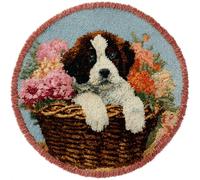 Kitquiver Dog Animal Tapestry Kits for Adults Saint Bernard in A Flower Basket DIY Rug Making Craft Kits with Yarn & Canvas and Crochet Needle Embroidery Decoration 80x80cm