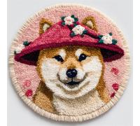 Kitquiver Dog Animals Latch Hook Kits Shiba Inu Wearing A Hat Latch Hook Kit for Beginners，Tapestry Carpet Latchs Set for Adults Self Knotting Set DIY Craft Kits 50x50cm