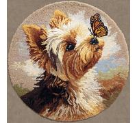 Kitquiver Dog Animals Latch Hook Rug Kits Yorkshire Terrier and Papillon Latch Hook Kit for Beginners，Tapestry Carpet Latchs Set for Adults Self Knotting Set DIY Craft Kits 50x50cm