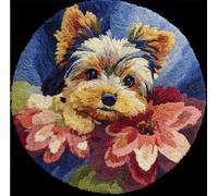 Kitquiver Dog Animals Latch Hook Rug Kits Yorkshire Terriers and Flowers Latch Hook Kit for Beginners，Tapestry Carpet Latchs Set for Adults Self Knotting Set DIY Craft Kits 50x50cm