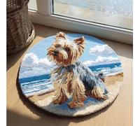 Kitquiver Dog Animals Rug Making Kits Yorkshire Terrier by The Sea Latch Hook Rug Making Kit for Adults Kids Embroidery Kits DIY Carpet Needlework for Home Decor 80x80cm