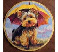 Kitquiver Dog Animals Rug Making Kits Yorkshire Terrier with an Umbrella Latch Hook Kit for Beginners，Tapestry Carpet Latchs Set for Adults Self Knotting Set DIY Craft Kits 50x50cm