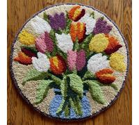Kitquiver Flowers Latch Hook Kits for Adultscolorful Tulips Latch Hook Kit for Beginners，Tapestry Carpet Latchs Set for Adults Self Knotting Set DIY Craft Kits 80x80cm