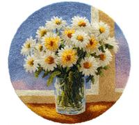 Kitquiver Flowers Rug Making Kit for Adults White Daisies Latch Hook Kit for Beginners，Tapestry Carpet Latchs Set for Adults Self Knotting Set DIY Craft Kits 80x80cm