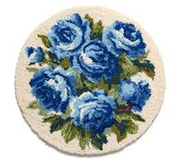 Kitquiver Flowers Tapestry Kits for Adults Blue Roses Latch Hook Kit for Beginners，Tapestry Carpet Latchs Set for Adults Self Knotting Set DIY Craft Kits 100x100cm