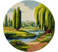 Kitquiver Landscape Latch Hook Kits Big Tree By The River DIY Latch Hook Kit，Self-Knotting Set for Adults，Pre-Printed Colour Pattern 100x100cm