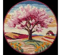 Kitquiver Landscape Rug Making Kits Pink Flowering Tree Latch Hook Kit for Beginners，Tapestry Carpet Latchs Set for Adults Self Knotting Set DIY Craft Kits 100x100cm