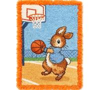 Kitquiver Large Latch Hook Kits for Adults, The Rabbit Playing Basketball 15X20In/52X38Cm Rug Making Kit for Adults Beginners, Pre-Printed Pattern Rug Making Kit, Tapestry Kits Rug for Begin
