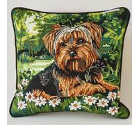 Kitquiver Latch Hook Craft Kits Yorkshire Terrier Animal and Flowers DIY Latch Hook Kit Cushion Home Decor Embroidered Pillow Kits,Beginner Adult Embroidery Set 17x17In