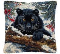 Kitquiver Latch Hook Cushion Craft Kits Leopards in The Snow DIY Latch Hook Kits Pillow Needlepoint Cushion Kit for Home Décor Needlework Set for Adult Beginners 17x17In