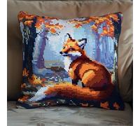 Kitquiver Latch Hook Cushion Kit, Fox in The Maple Forest Embroidery Pillow for Starters - Adults Or Children, DIY Latch Hook Rug Making Kit 43X43Cm /17X17 Inch