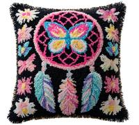 Kitquiver Latch Hook Cushion Kits Butterfly 43X43Cm Latch Hook Pillow Case Kits Embroidery,DIY Needlework Pillow Cover Sofa Cushion Rug Making for Adults and Beginner,Craft Home Decor