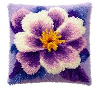 Kitquiver Latch Hook Cushion Kits Fantasy Flowers DIY Latch Hook Kits Pillow Printed Cushion Crochet Yarn 3D Embroidery Set Pillowcase Rug Home Decor 17x17In