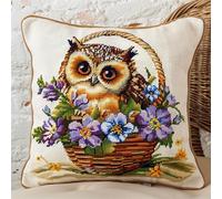 Kitquiver Latch Hook Cushion Kits Owl Latch Hook Craft Kit 17X17Inch Handmade Crochet Craft Kits Cushion Cover Needlework for Home Decoration Patterns Printed DIY Making Kit