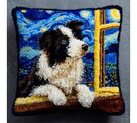 Kitquiver Latch Hook Cushion Set Fantasy Border Collie Cross Stitch Pillowcase Making Kits,DIY Latch Hook Rug Kit Embroidery 17x17In