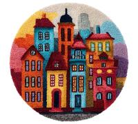 Kitquiver Latch Hook Kits Colorful Houses Latch Hook Kit for Beginners，Tapestry Carpet Latchs Set for Adults Self Knotting Set DIY Craft Kits 60x60cm
