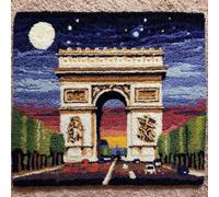 Kitquiver Latch Hook Kits for Adults Arc De Triomphe Architecture Rug Cover Pillowcase Beginner DIY Needlework Embroidery Kits Handmade Set Craft Sofa Home Decor 43X43Cm