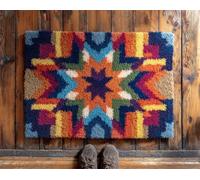 Kitquiver Latch Hook Kits for Adults Beginners Rug Colorful Star DIY Crochet Yarn Embroidery Handmade Needlework with Printed Canvas for Home Decoration 15X20In