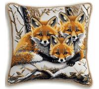 Kitquiver Latch Hook Kits for Adults Cushion Covers Fox Latch Hook Kits for Adults 17X17Inch with Preprinted Pattern Needlework Embroidery Set DIY Handmade Crochet Craft Kit for Sofa Home Decor