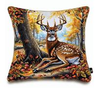 Kitquiver Latch Hook Kits for Adults Cushion Deer Latch Hook Craft Kit 17X17Inch Handmade Crochet Craft Kits Cushion Cover Needlework for Home Decoration Patterns Printed DIY Making Kit