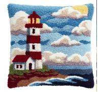 Kitquiver Latch Hook Kits for Adults Lighthouse Rug Cover Pillowcase Beginner DIY Needlework Embroidery Kits Handmade Set Craft Sofa Home Decor 43X43Cm