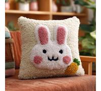 Kitquiver Latch Hook Kits for Adults Little White Rabbit Rug Cover Pillowcase Beginner DIY Needlework Embroidery Kits Handmade Set Craft Sofa Home Decor 43X43Cm