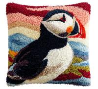 Kitquiver Latch Hook Kits for Adults - Puffin Latch Hook Pillow Kits for Kids, Crochet Yarn Kit for Beginners, DIY Needlework Crafts Cover Case with Printed Canvas,(17X17 Inch)