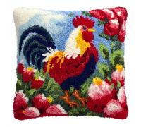 Kitquiver Latch Hook Kits for Adults Rooster and Flowers Rug Cover Pillowcase Kids Beginner DIY Needlework Embroidery Kits Handmade Set Craft Sofa Home Decor 43X43Cm