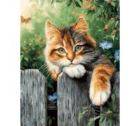 Kitquiver Latch Hook Kits for Adults Rug Cat Lying On The Fence 39X55In/100 X140Cm DIY with Printed Canvas Crochet Yarn Handmade Embroidery Crafts Crochet for Home Decoration