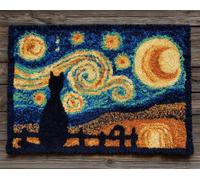 Kitquiver Latch Hook Kits for Adults Rug Cats Back Under The Starry Sky Crafts Crochet Yarn with Pre-Printed DIY Handmade Embroidery Needlework for Home Decoration 31X45In