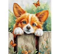 Kitquiver Latch Hook Kits for Adults Rug Smile Chihuahua Lying On The Fence 21X29In/55X75Cm DIY Crochet Yarn Embroidery Handmade Needlework with Printed Canvas for Home Decoration