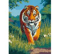 Kitquiver Latch Hook Kits for Adults Rug Tiger in The Field 35X46In/90X 120Cm DIY Crochet Yarn Embroidery Handmade Needlework with Printed Canvas for Home Decoration