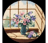 Kitquiver Latch Hook Kits for Adultsflowers By The Window Latch Hook Kit for Beginners，Tapestry Carpet Latchs Set for Adults Self Knotting Set DIY Craft Kits 100x100cm