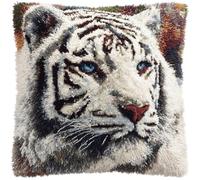 Kitquiver Latch Hook Pillow Kit Anime White Tiger Animal Latch Hook Kit Pillow DIY Rug Crochet Hook Cushion Making Kits with Preprinted Pattern Canvas 17x17In