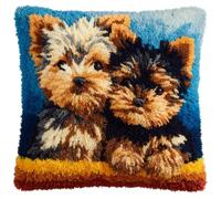 Kitquiver Latch Hook Pillow Kit Two Yorkshire Terriers Cushion Pillow Front Chunky Cross Stitch Kits DIY Embroidery Needlepoint Kit for Home Décor 17x17In