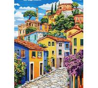 Kitquiver Latch Hook Rug Kit for Adults Colorful Street Houses Scenes with Printed Canvas Crochet Yarn Floor Mat Embroidery DIY Hook and Latch Kit Carpet for Christmas Decoration