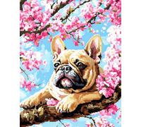 Kitquiver Latch Hook Rug Kit for Adults French Bulldog Under A Blue Sky DIY Craft Rug Making Kit Set Tapestry Cushion Knitting Patterns Printed Mesh Mat Canvas Wool Yarn Fabric Decorations Home Gift