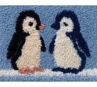 Kitquiver Latch Hook Rug Kit for Adults Two Penguins DIY Craft Rug Making Kit Set Tapestry Cushion Knitting Patterns Printed Mesh Mat Canvas Wool Yarn Fabric Decorations Home Gift