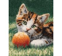 Kitquiver Latch Hook Rug Kits Cat and Ball On The Grass 23X35In/60X90Cm Colorful Printed Crochet Yarn DIY Hooking Latch Kit Carpet Rug Cover Mat for Cushion Floor Decor