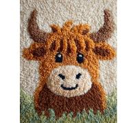 Kitquiver Latch Hook Rug Kits Cute Little Highland Cow Colorful Printed Crochet Yarn DIY Hooking Latch Kit Carpet Rug Cover Mat for Cushion Floor Decor