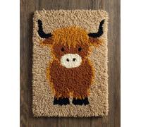 Kitquiver Latch Hook Rug Kits Cute Little Highland Cow Colorful Printed Crochet Yarn DIY Hooking Latch Kit Carpet Rug Cover Mat for Cushion Floor Decor
