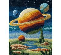 Kitquiver Latch Hook Rug Kits for Adults Beginners Space Planet 15X20In/52X38Cm DIY Craft Doormat Rug Making Kit Tapestry Cushion Knitting Patterns Printed Mesh Mat Canvas Wool Yarn Fabric G